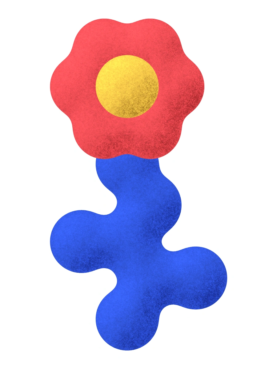 A red flower on a wavy blue stem, drawn in Bubbly.