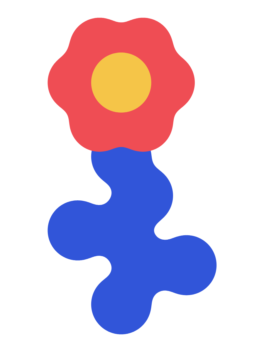 A red flower on a wavy blue stem, drawn in Bubbly.