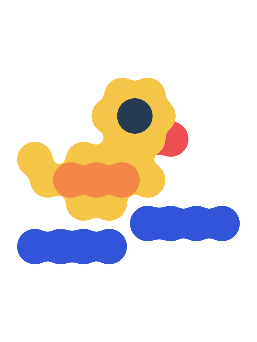 A yellow duck on blue water.