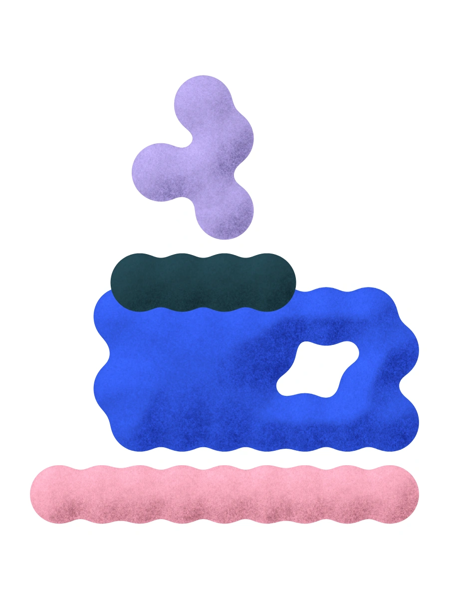 A blue coffee cup with lilac steam.
