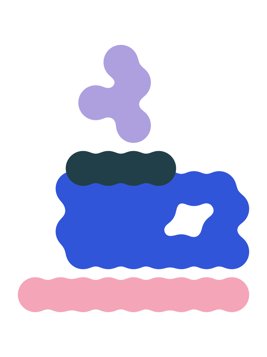 A blue coffee cup with lilac steam.