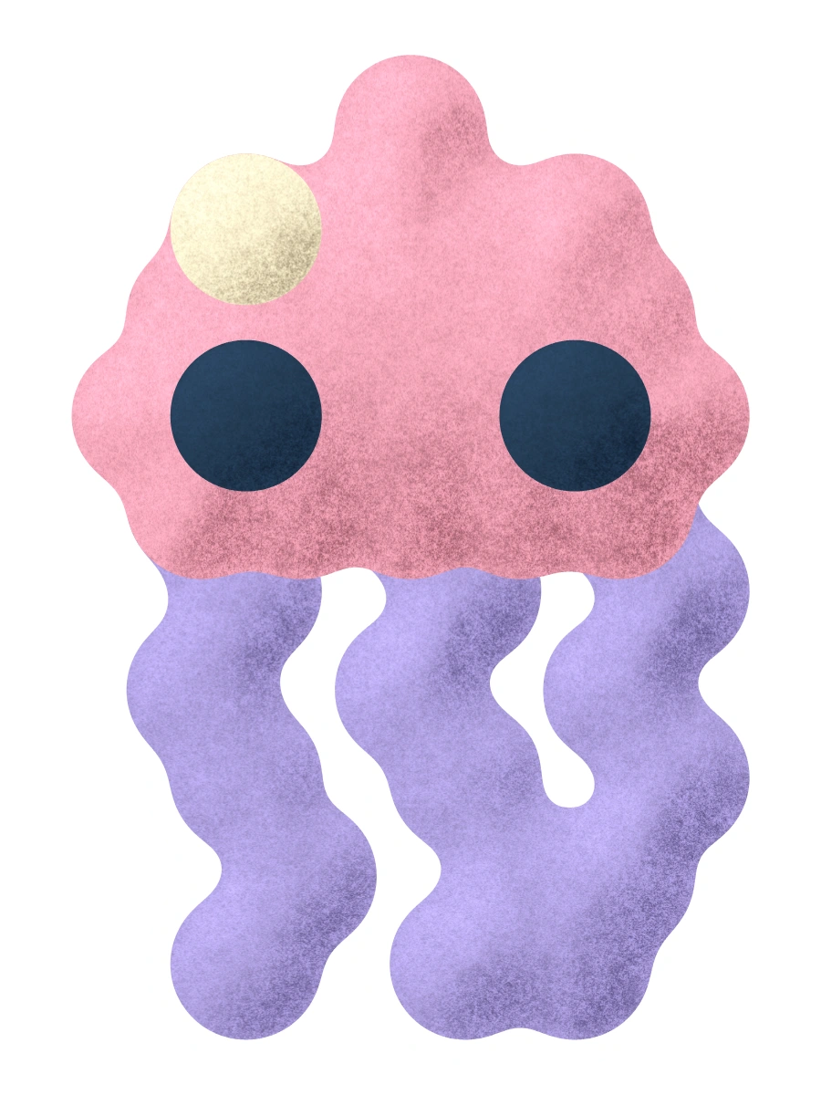 A pink jellyfish with lilac tentacles.