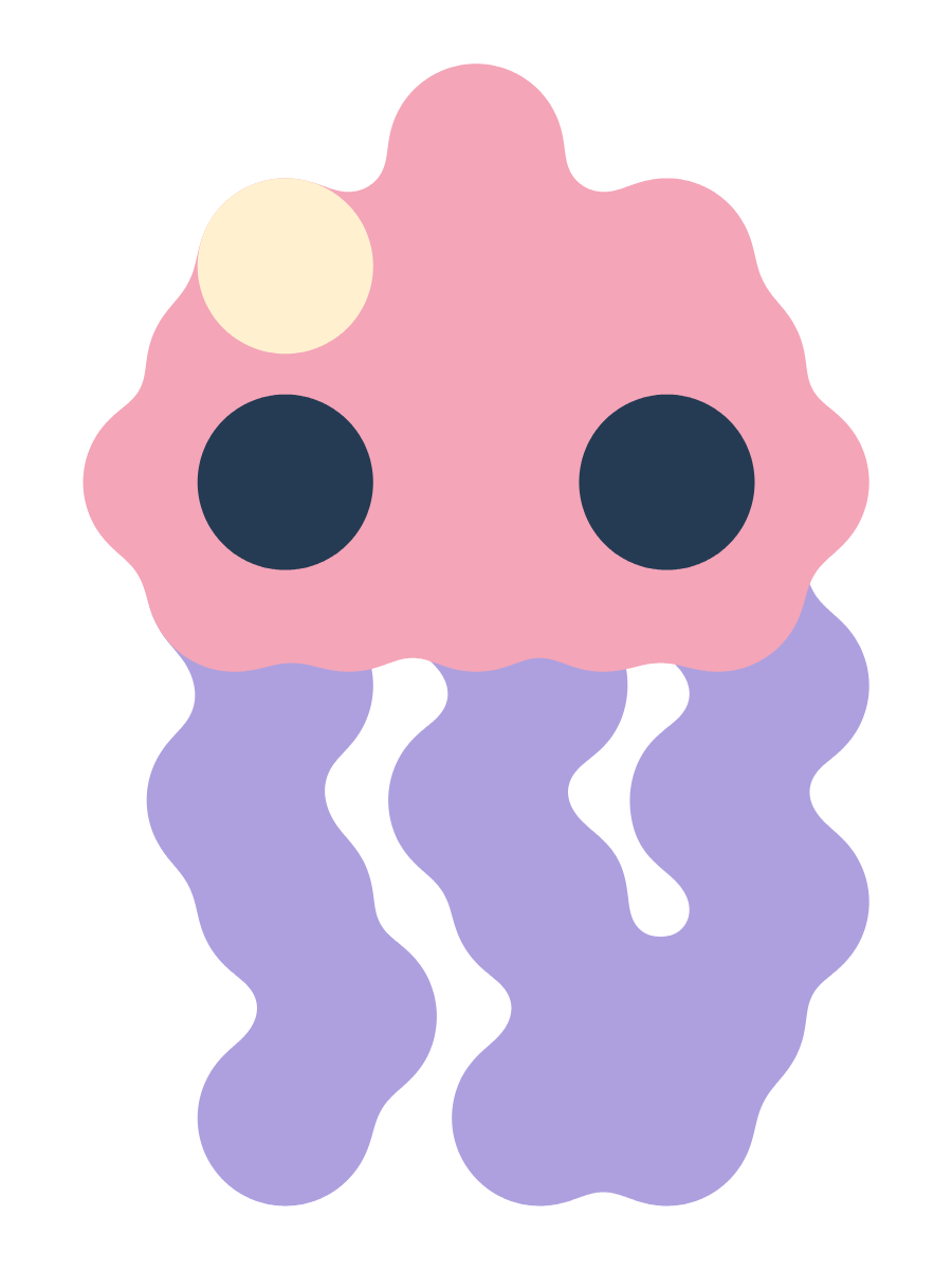 A pink jellyfish with lilac tentacles.
