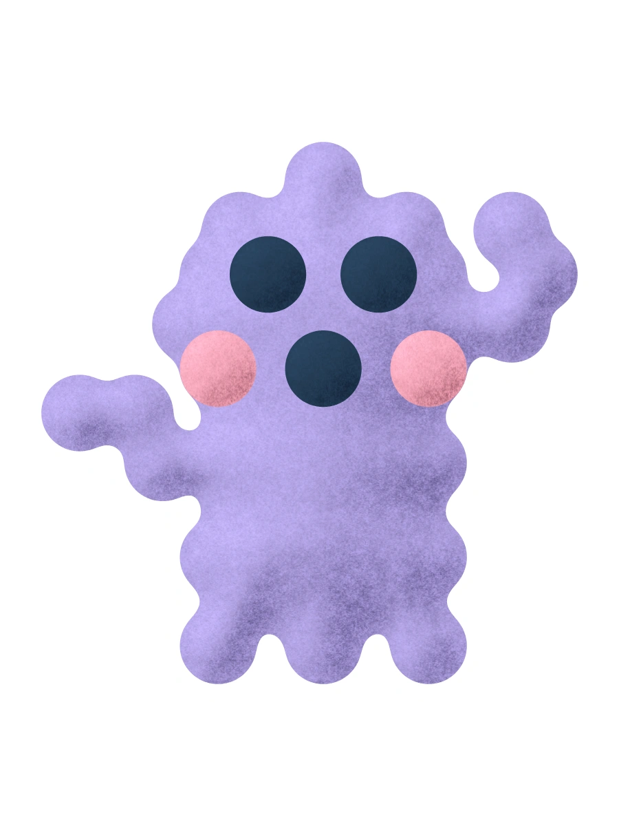 A lilac ghost with pink cheeks.